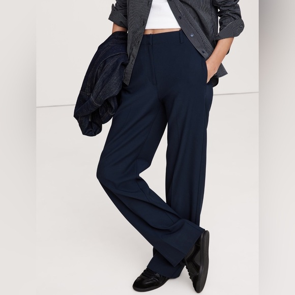 NWT Banana Republic High Rise Modern Straight Refined Navy Pant Size 0 Petite. - Picture 4 of 9
